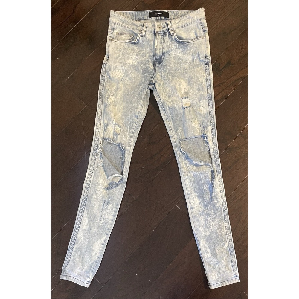 Represent Knee Destroyer Jeans Men 28x31 Bleach Blue Distressed Skinny Acid Wash